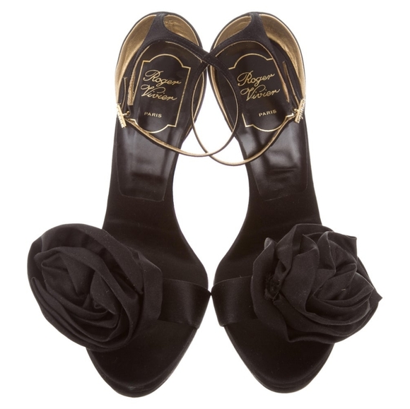 ICONIC ROGER VIVIER ROSE 'N ROLL SATIN BLACK PLATFORM HEELS 38/ US 8 - Picture 2 of 5